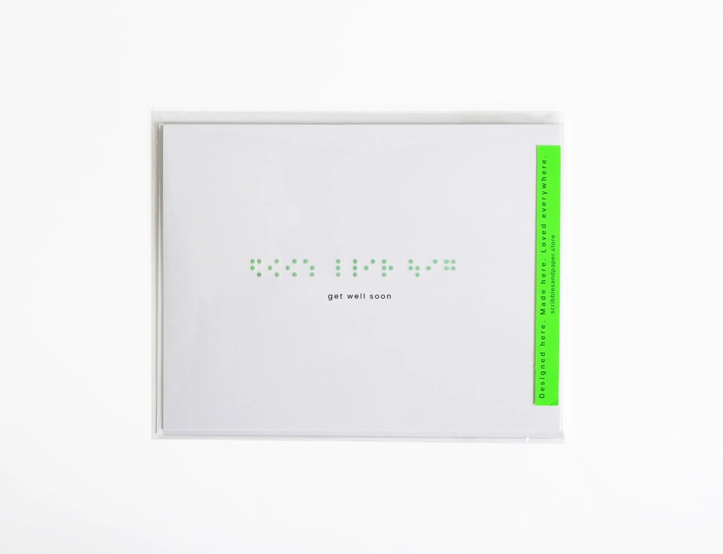 green braille Greeting Card saying get well soon