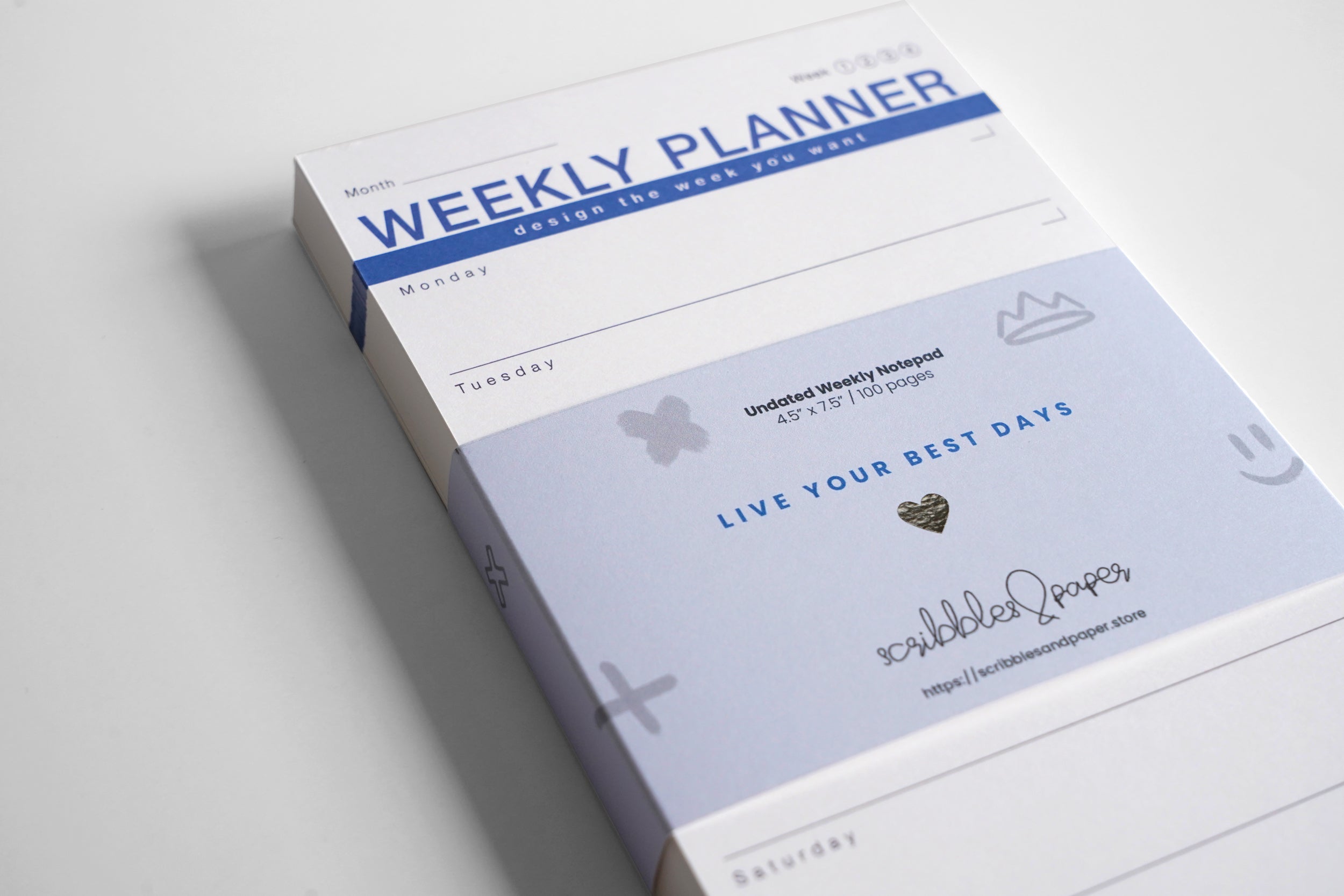 WEEKLY PLANNER Notepad - Blue (undated) Scribbles & Paper
