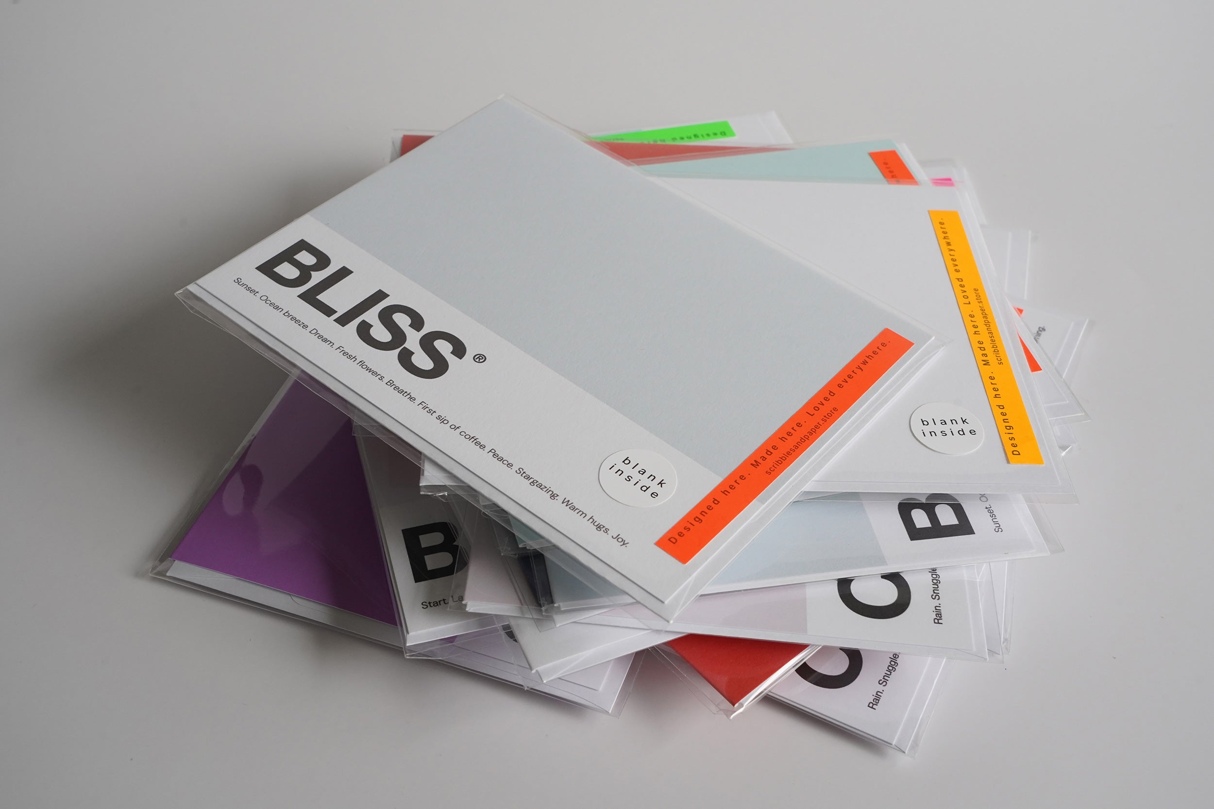 Set of 7 Pantone-inspired greeting cards in bold colors for all occasions
