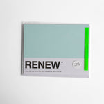 Renew - Pantone-inspired greeting card in fresh green — great for wishing someone to get better soon, shown wrapped